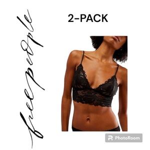 NWT FREE PEOPLE Everyday Lace Longline Bralette 2-Pack / Black both Sz Large